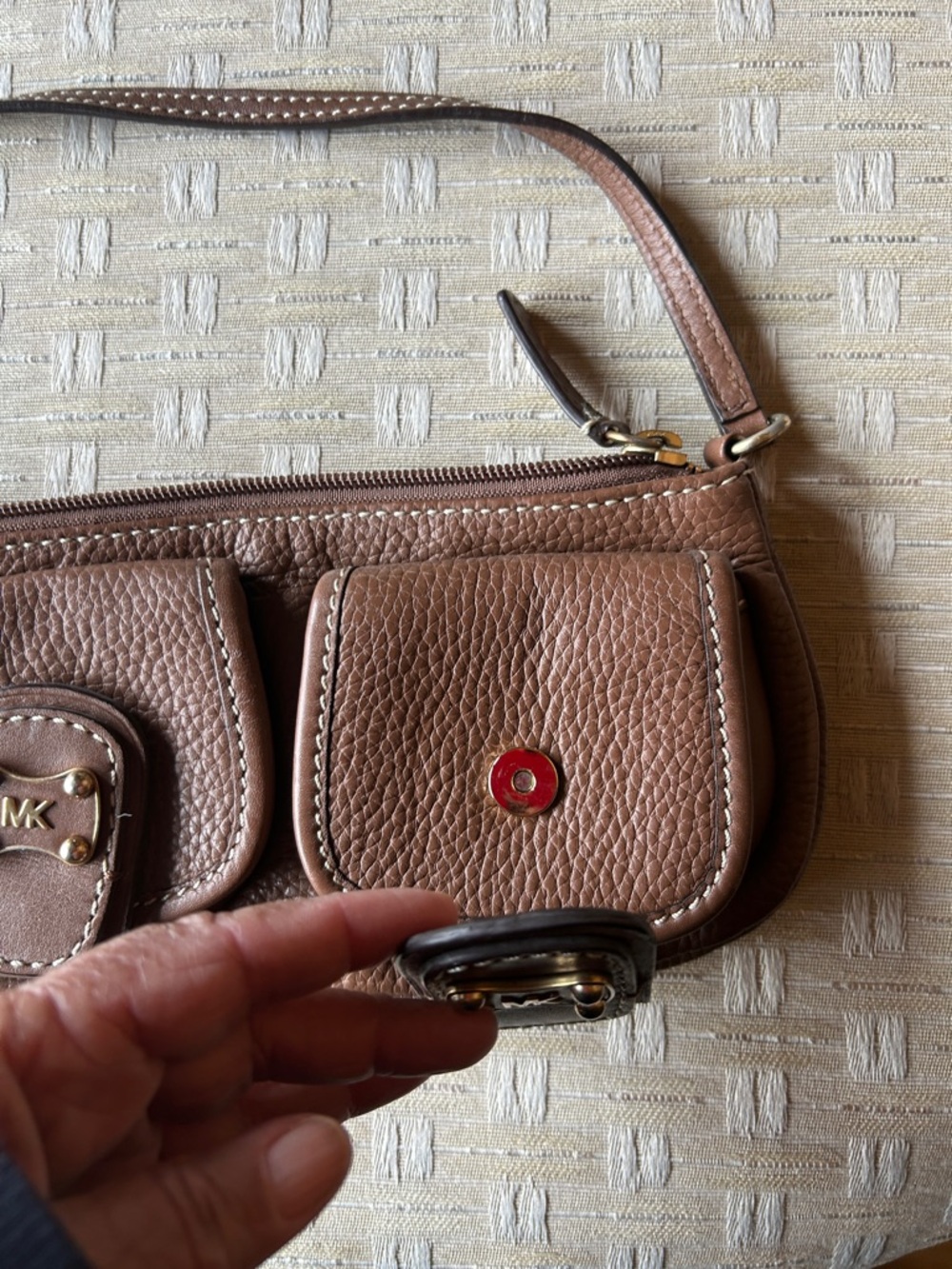 Michael Kors Leather Brown Pebbled Leather Double Pocket Shoulder Purse. - Picture 3 of 11